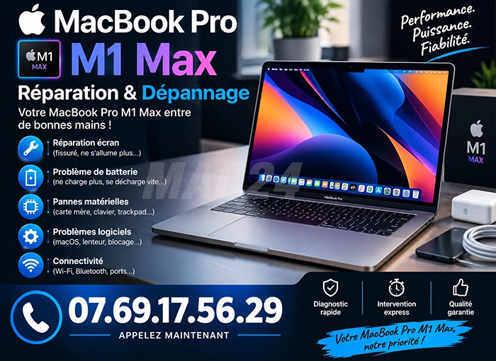 Dépannage de MacBook Pro M1 Max  ☎ 09.54.68.64.28