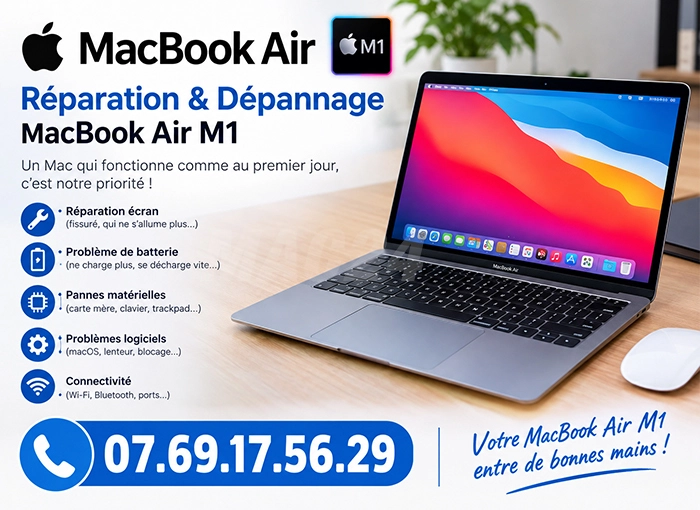 Dépannage de MacBook Air M1  ☎ 09.54.68.64.28